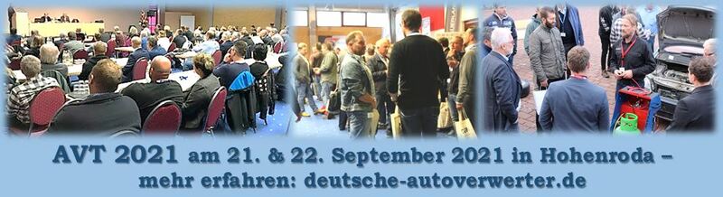 Besuchen Sie die AVT 2021 - mehr unter deutsche-autoverwerter.de